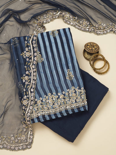Navy Blue Cutdana Semi Crepe Unstitched Salwar Suit-Koskii