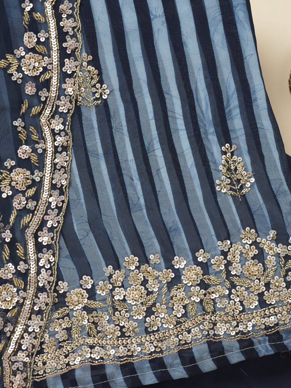 Navy Blue Cutdana Semi Crepe Unstitched Salwar Suit-Koskii