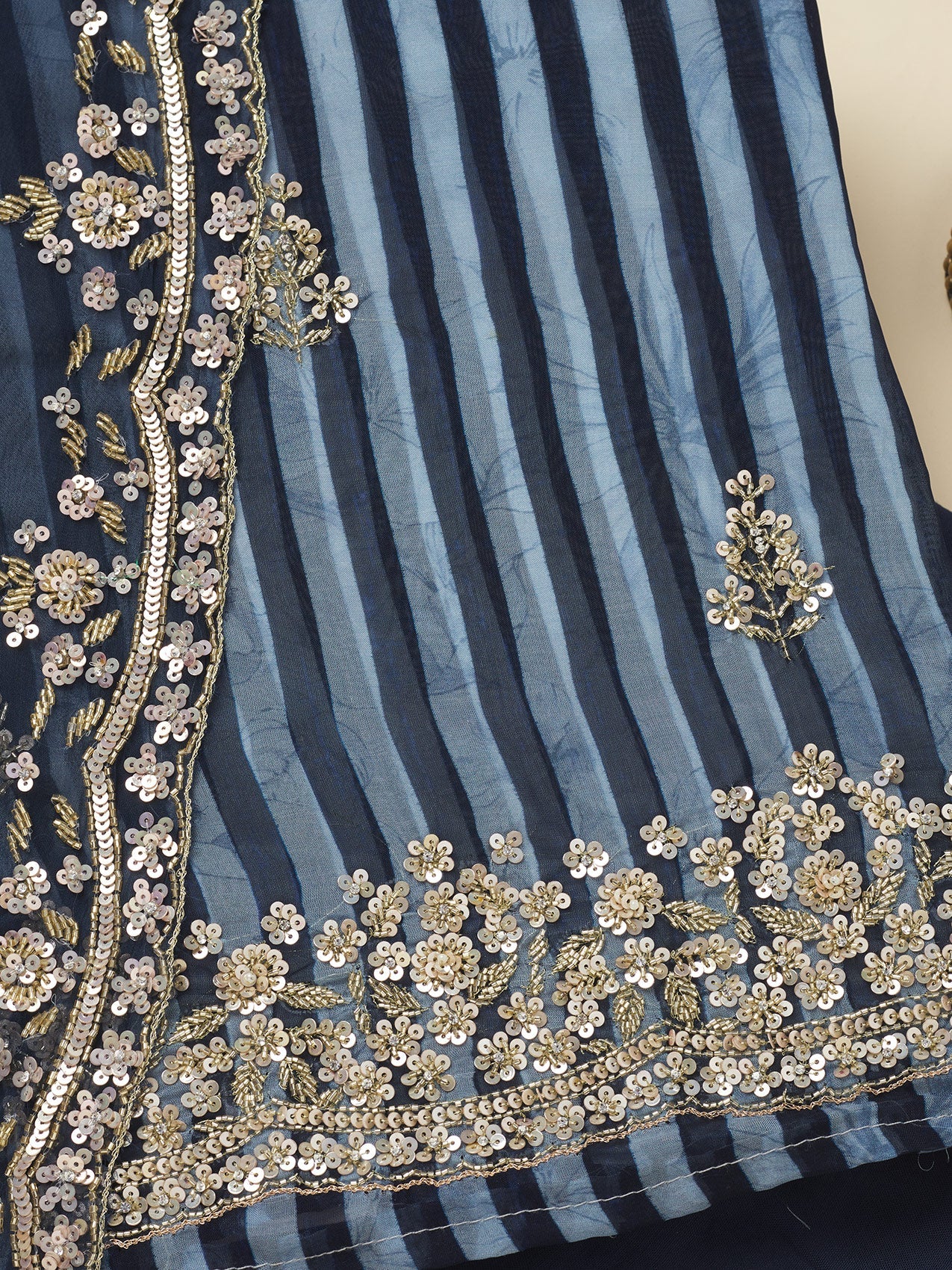 Navy Blue Cutdana Semi Crepe Unstitched Salwar Suit-Koskii