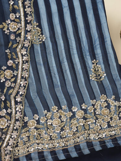 Navy Blue Cutdana Semi Crepe Unstitched Salwar Suit-Koskii