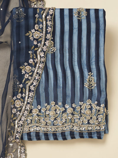 Navy Blue Cutdana Semi Crepe Unstitched Salwar Suit-Koskii