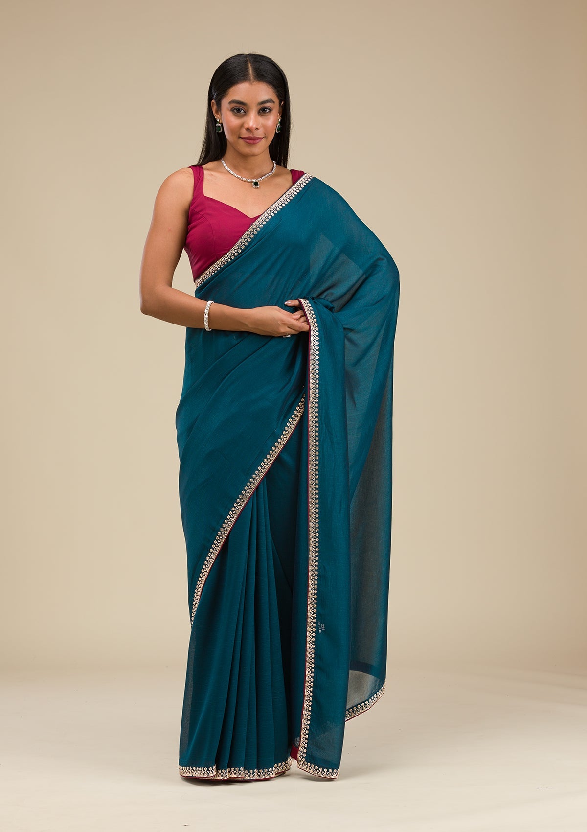 Navy Blue Stonework Art Silk Saree-Koskii