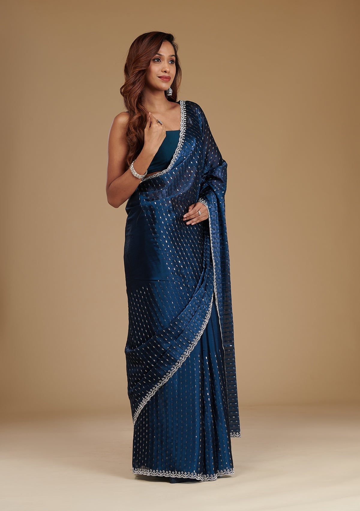 Navy Blue Stonework Georgette Saree-Koskii