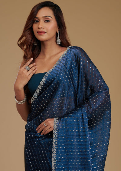 Navy Blue Stonework Georgette Saree-Koskii