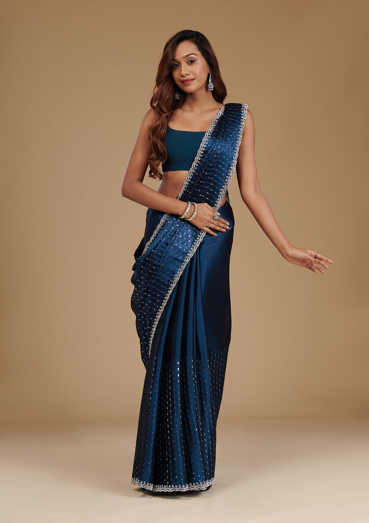 Navy Blue Stonework Georgette Saree-Koskii