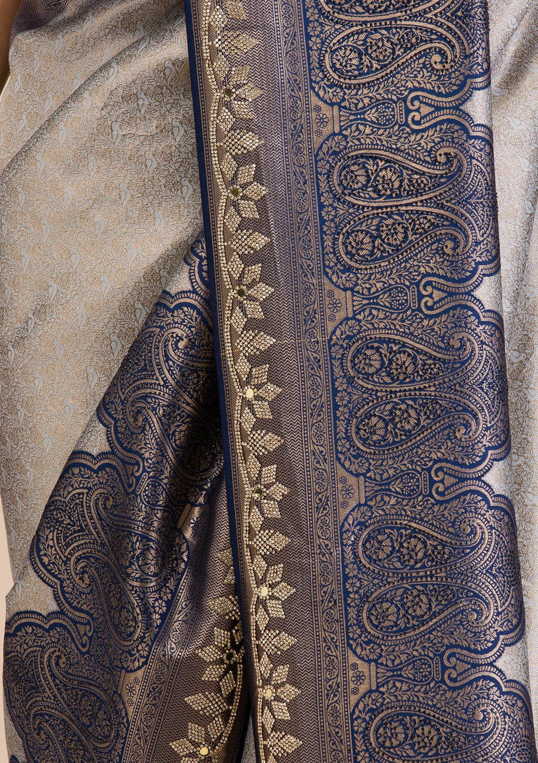Navy Blue Stonework Soft Silk Saree-Koskii
