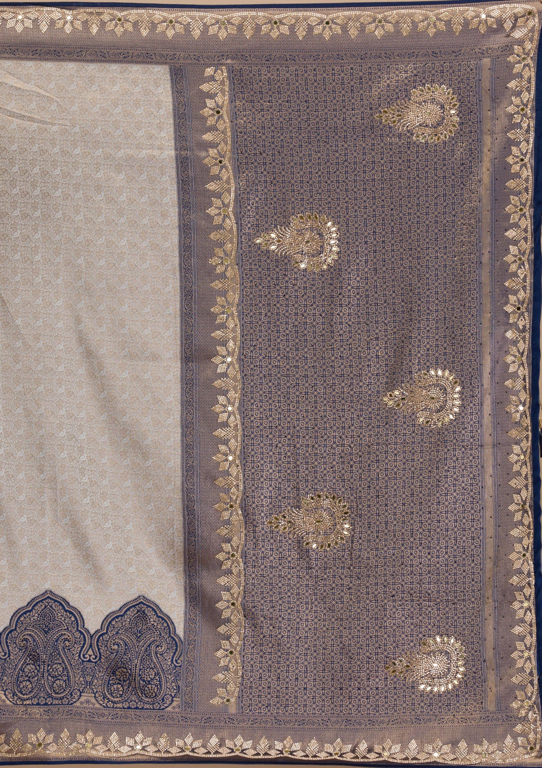 Navy Blue Stonework Soft Silk Saree-Koskii