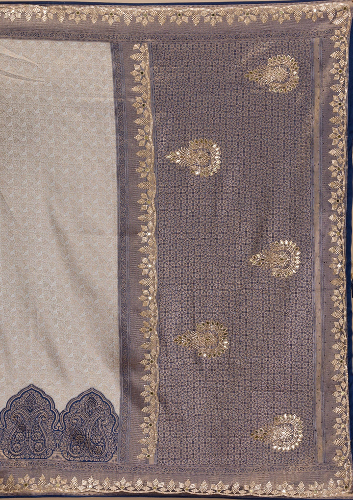 Navy Blue Stonework Soft Silk Saree-Koskii