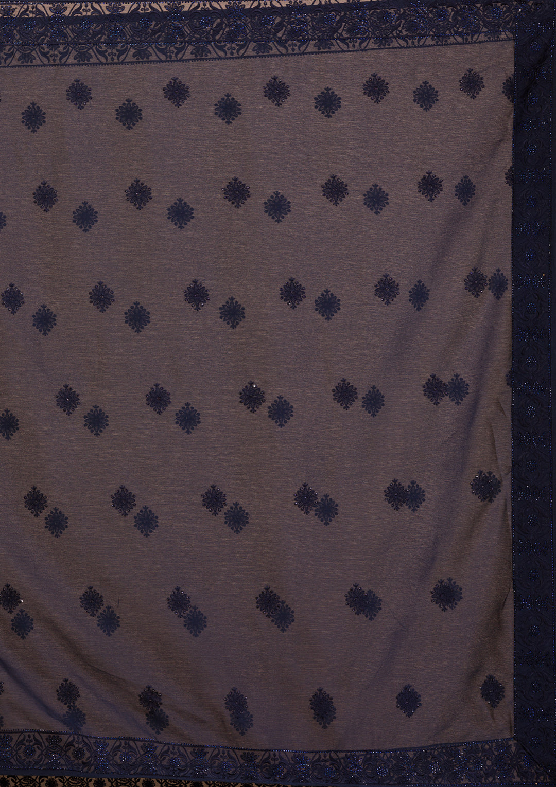 Navy Blue Swarovski Chiffon Readymade Anarkali Suit-Koskii