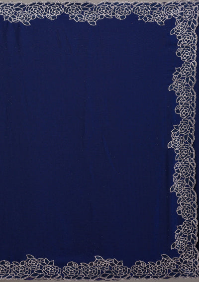 Navy Blue Swarovski Satin Saree-Koskii