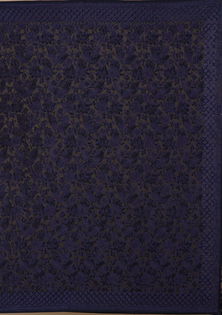 Navy Blue Threadwork Georgette Saree-Koskii