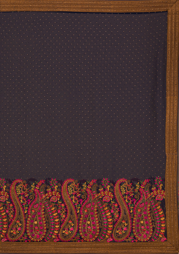 Navy Blue Threadwork Georgette Saree