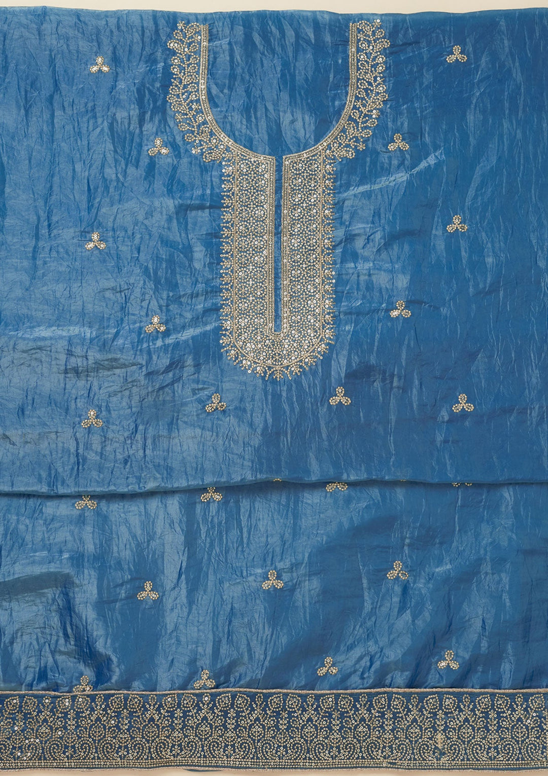 Navy Blue Threadwork Semi Crepe Unstitched Salwar Suit-Koskii