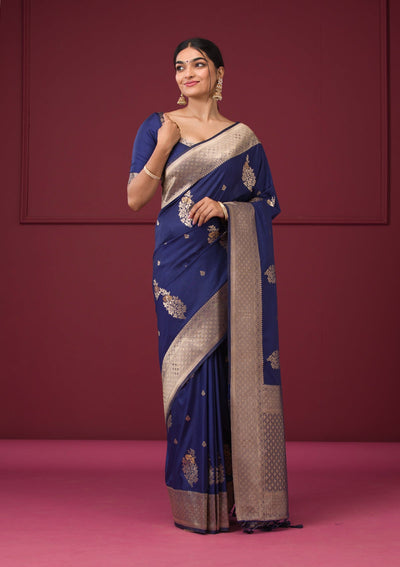 Navy Blue Zariwork Art Silk Saree