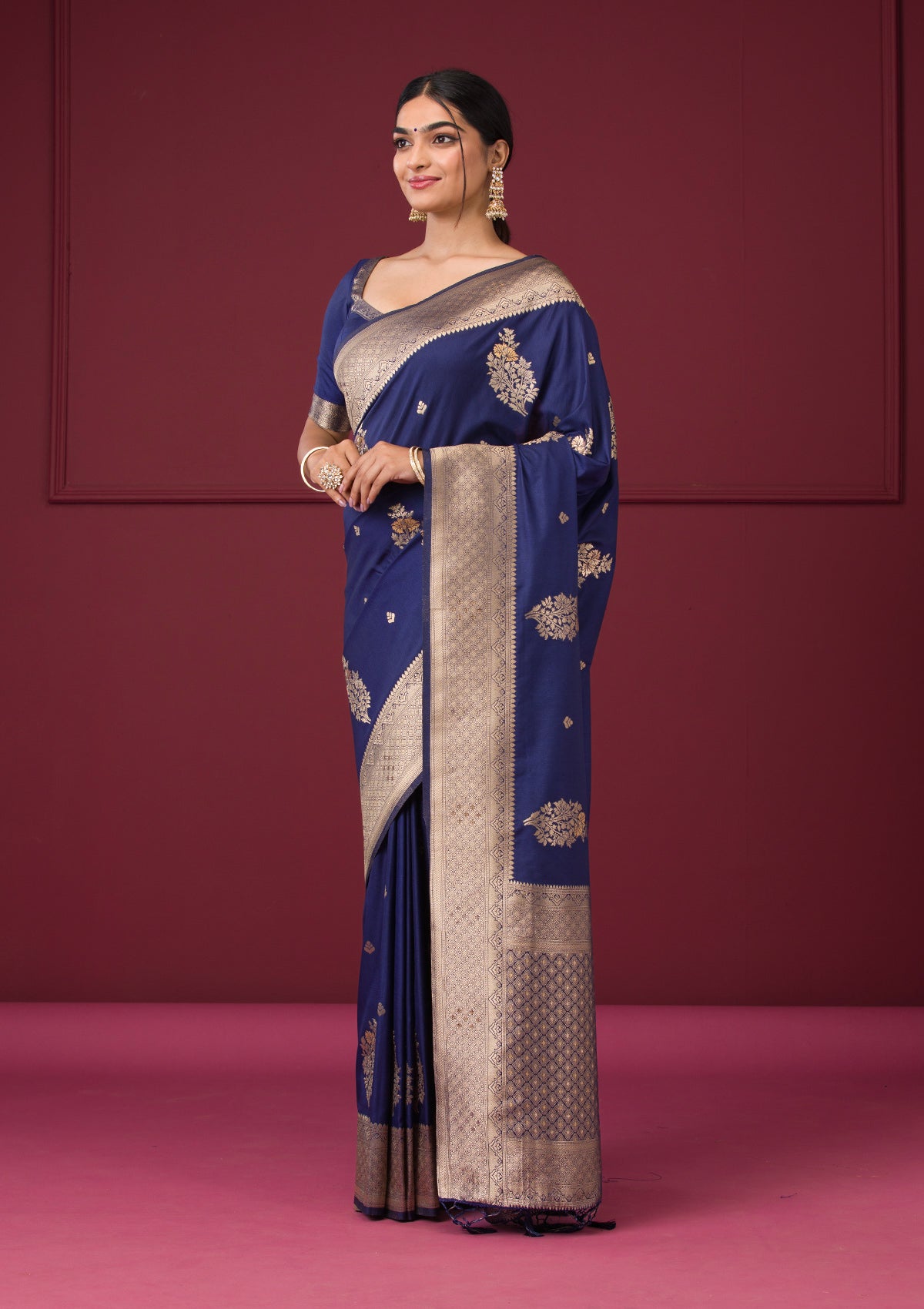 Navy Blue Zariwork Art Silk Saree