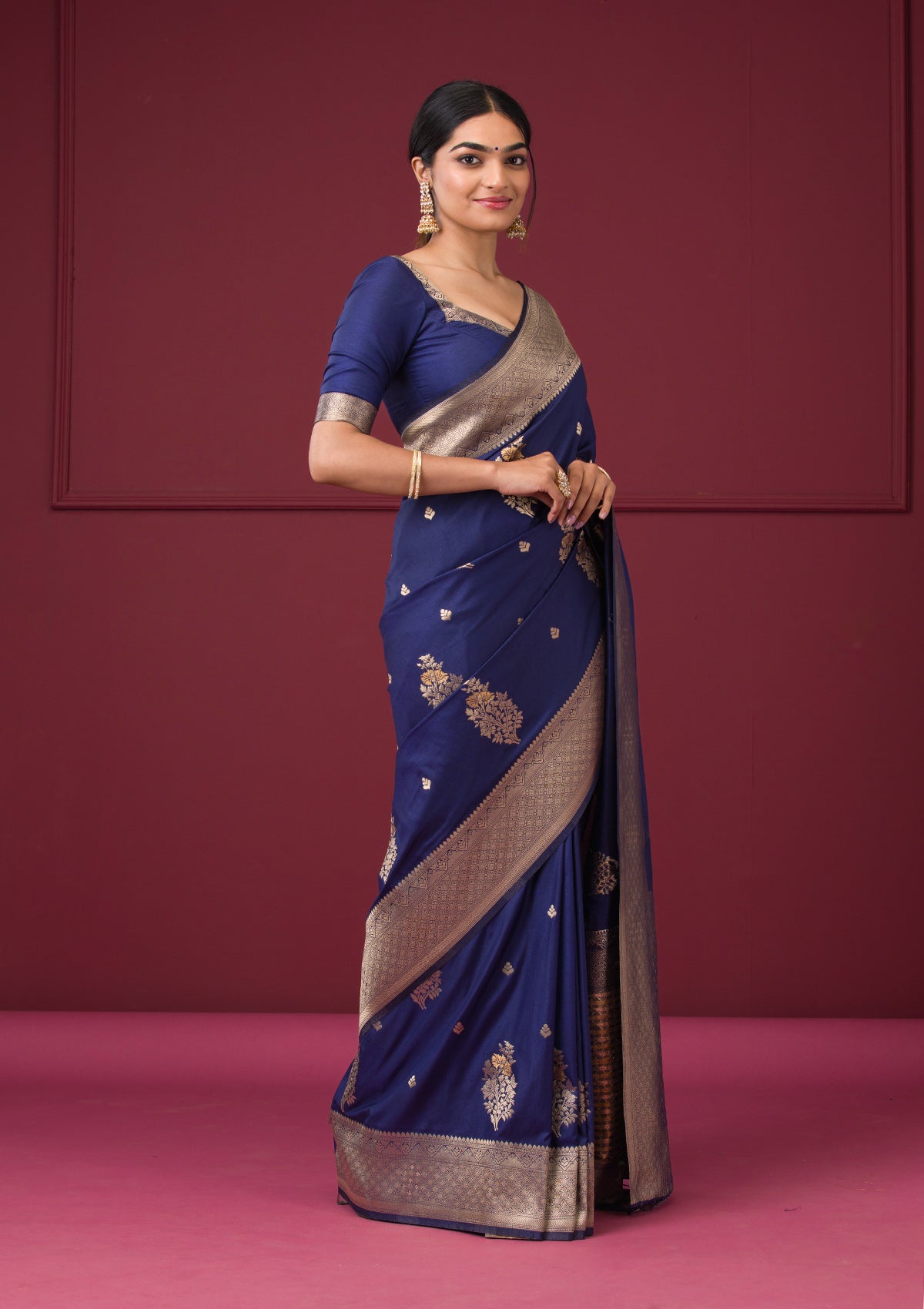 Navy Blue Zariwork Art Silk Saree