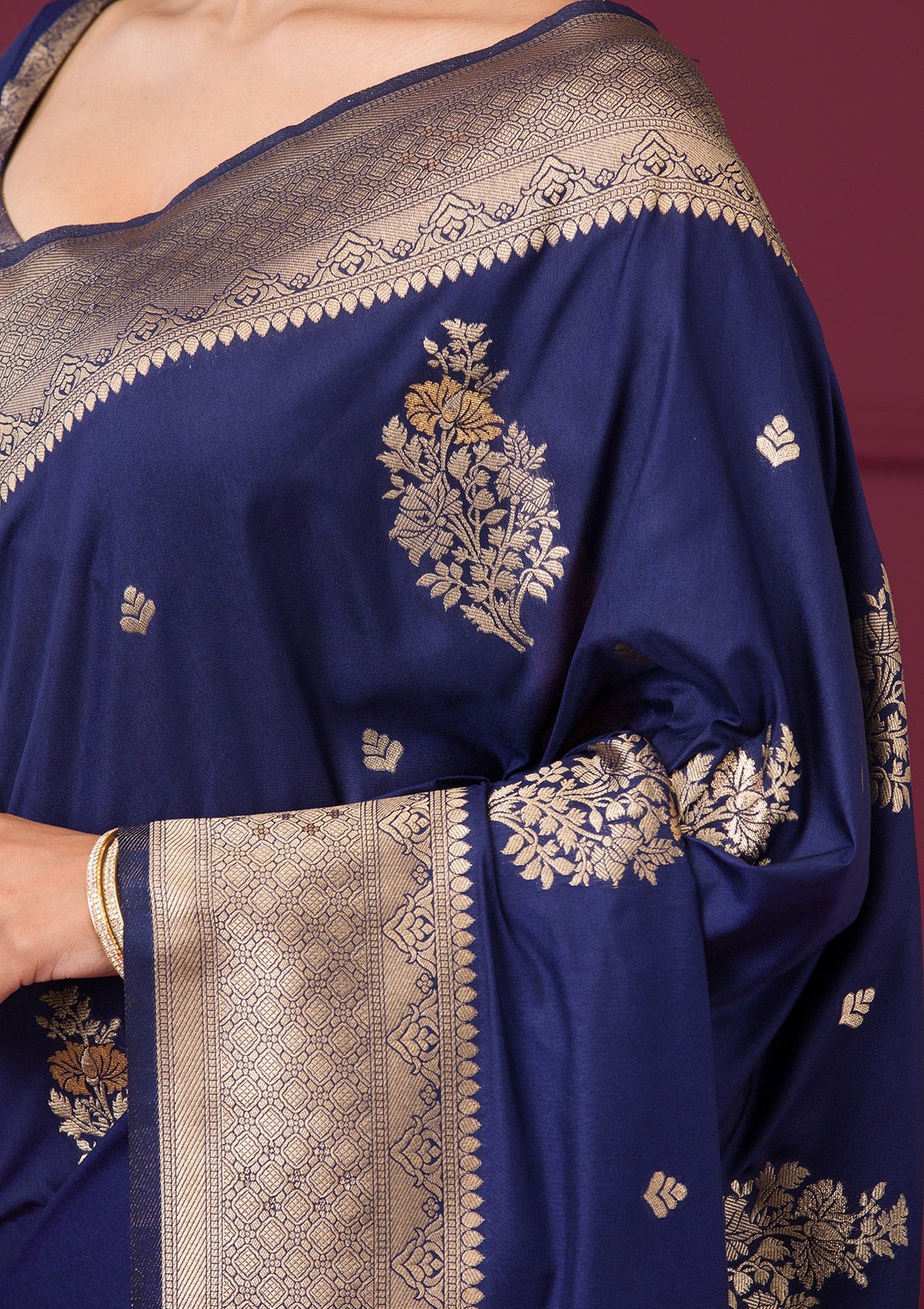 Navy Blue Zariwork Art Silk Saree