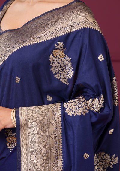 Navy Blue Zariwork Art Silk Saree