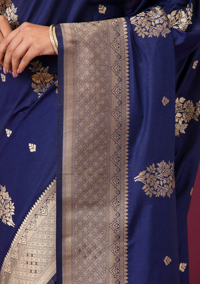 Navy Blue Zariwork Art Silk Saree