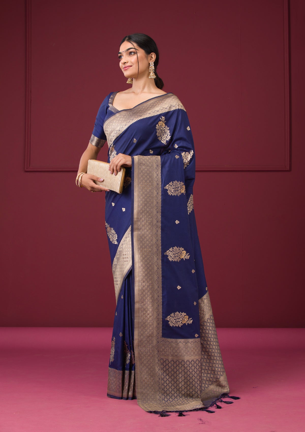 Navy Blue Zariwork Art Silk Saree