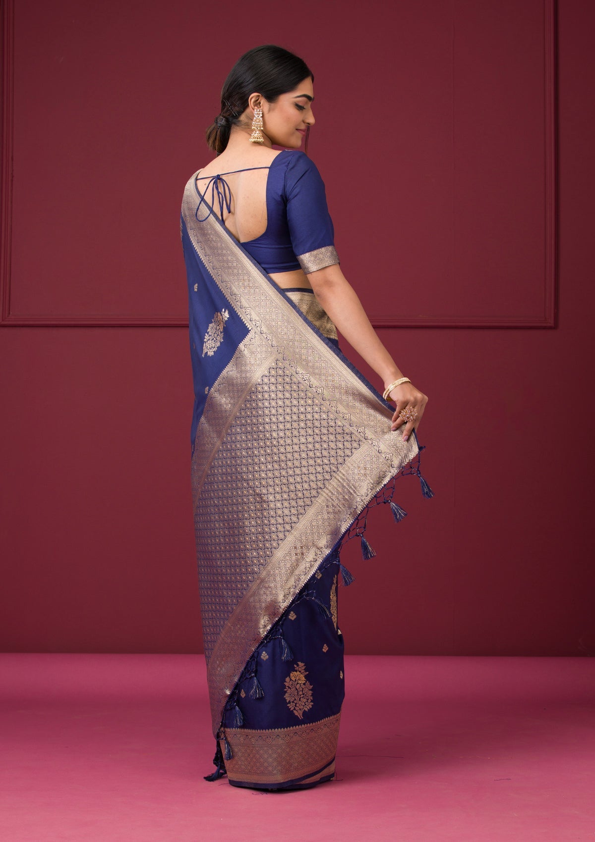 Navy Blue Zariwork Art Silk Saree