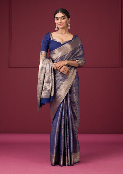 Navy Blue Zariwork Art Silk Saree