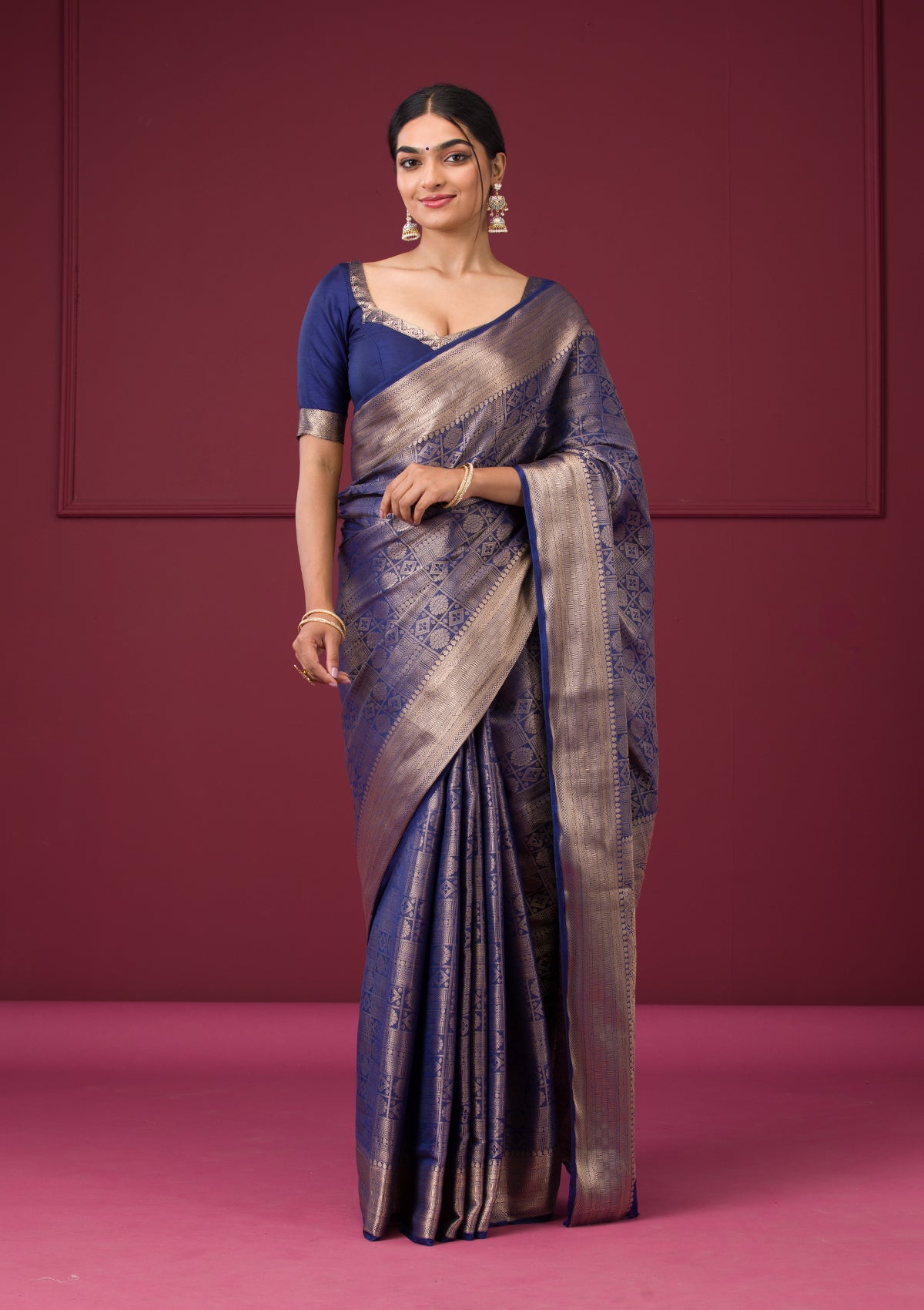 Navy Blue Zariwork Art Silk Saree