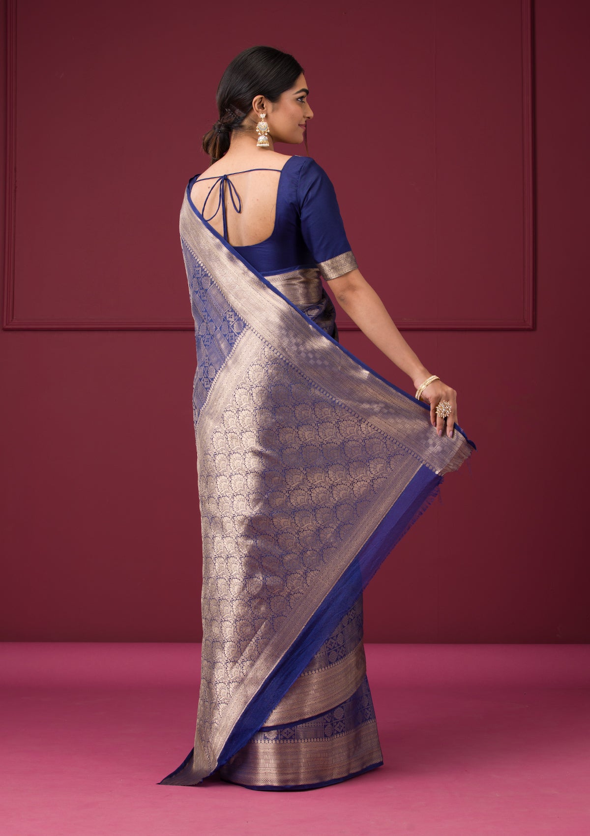 Navy Blue Zariwork Art Silk Saree