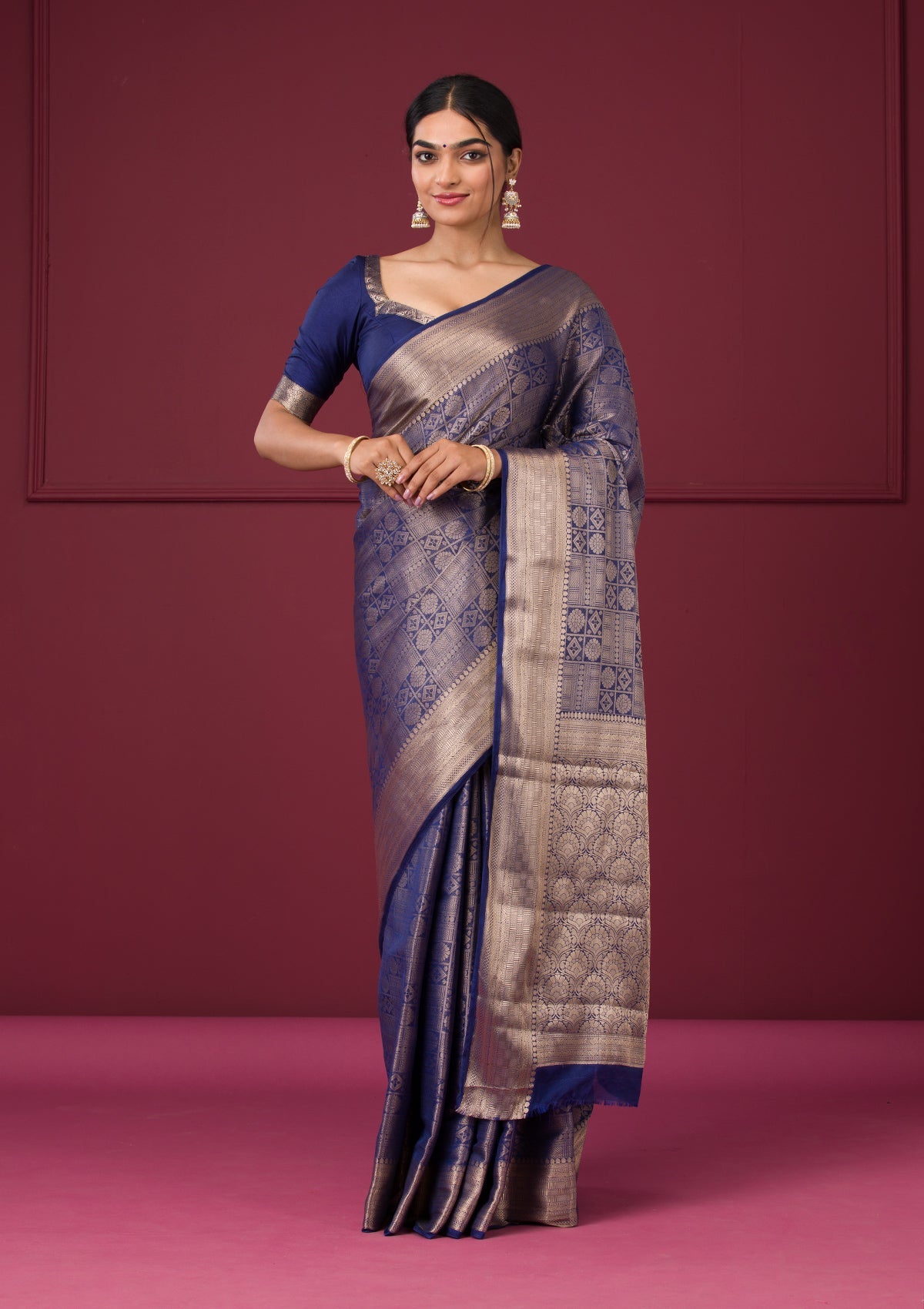 Navy Blue Zariwork Art Silk Saree