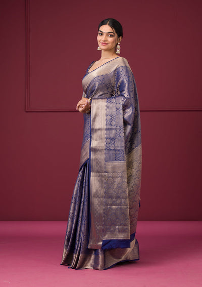 Navy Blue Zariwork Art Silk Saree