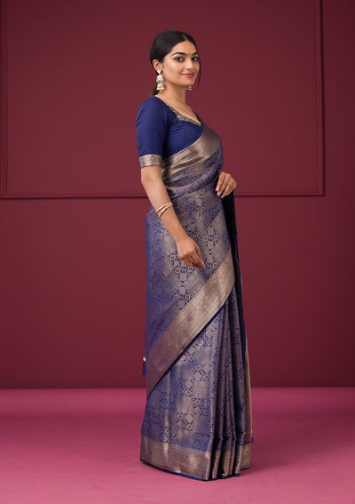 Navy Blue Zariwork Art Silk Saree