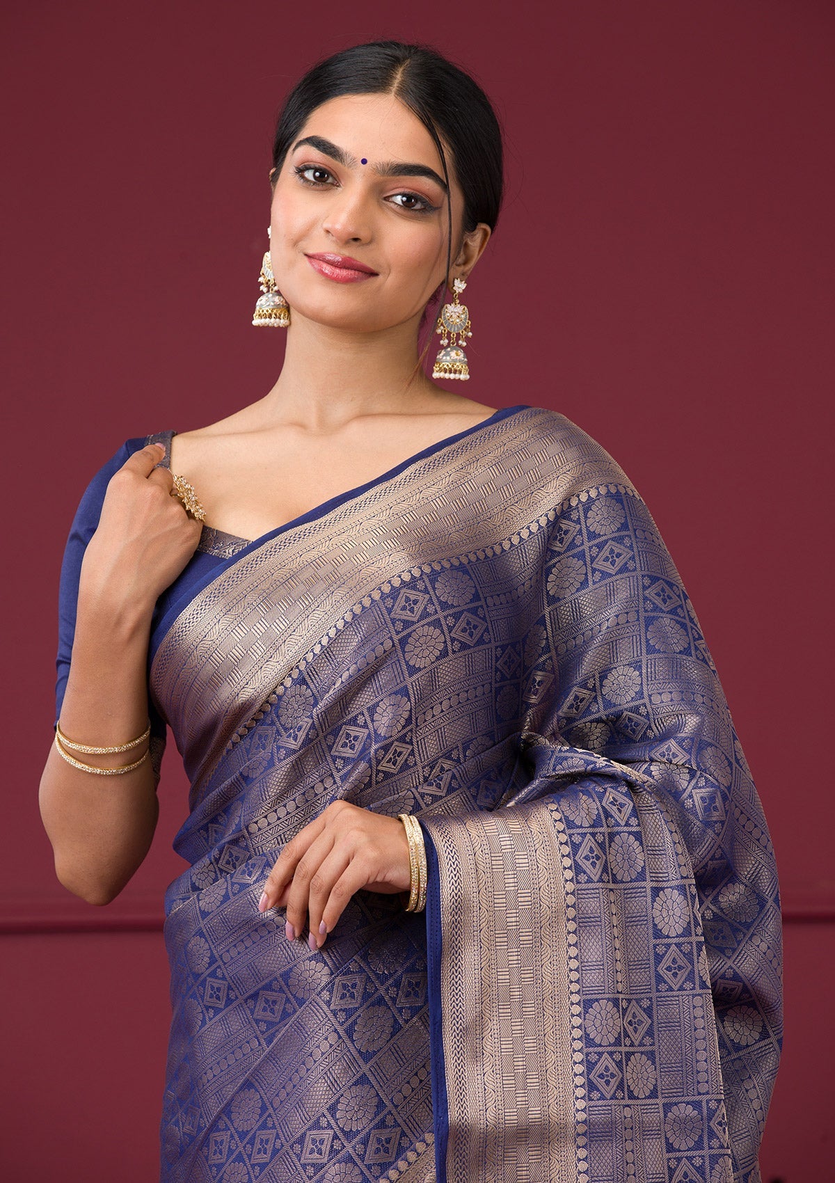 Navy Blue Zariwork Art Silk Saree