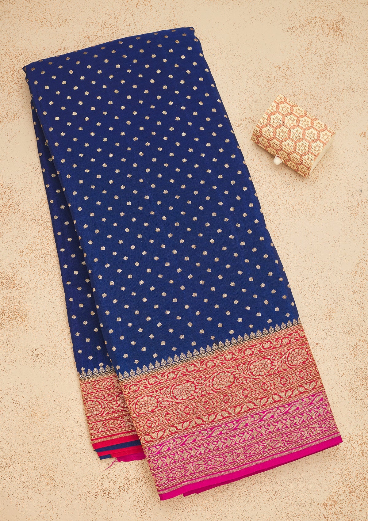 Navy Blue Zariwork Art Silk Saree-Koskii