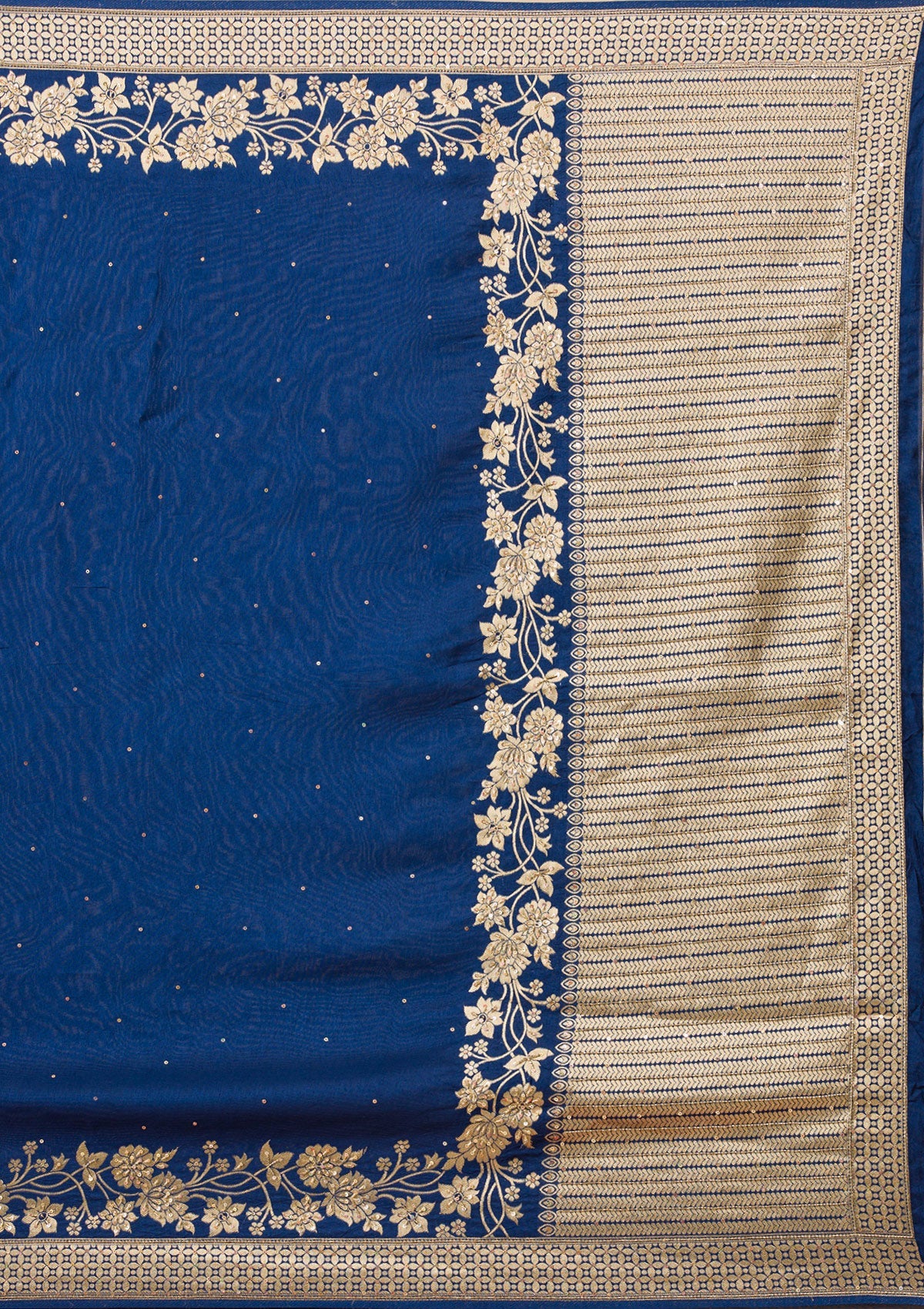 Navy Blue Zariwork Banarasi Silk Saree-Koskii