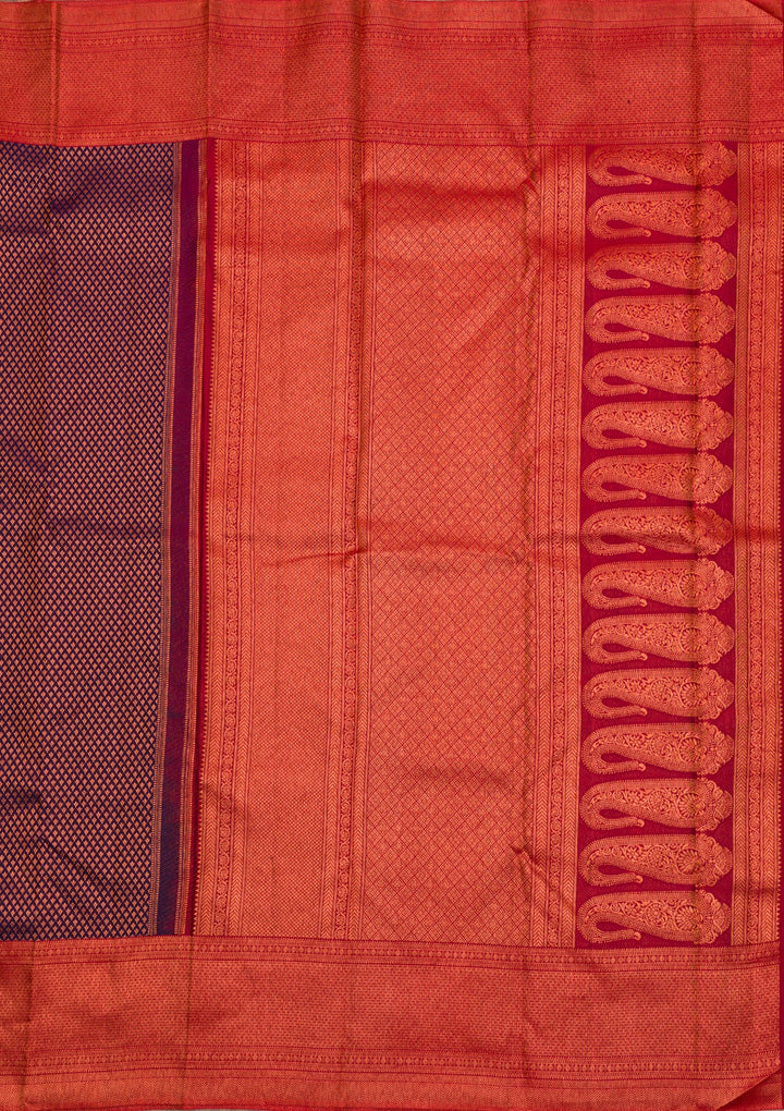 Navy Blue Zariwork Pure Silk Saree-Koskii