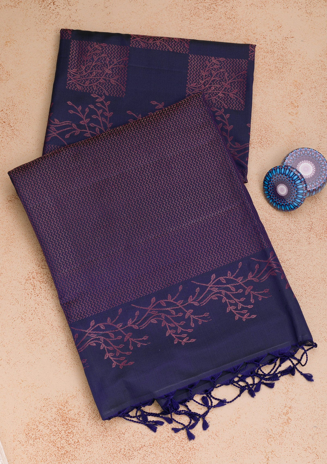 Navy Blue Zariwork Pure Silk Saree-Koskii