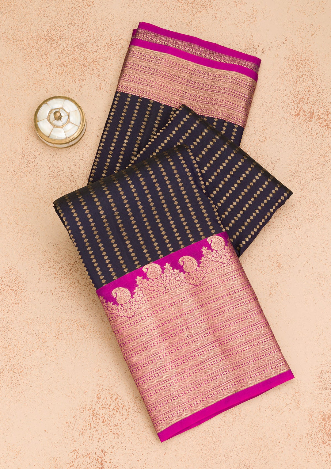Navy Blue Zariwork Pure Silk Saree-Koskii