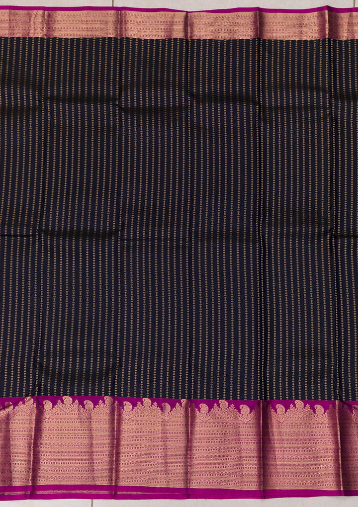 Navy Blue Zariwork Pure Silk Saree-Koskii