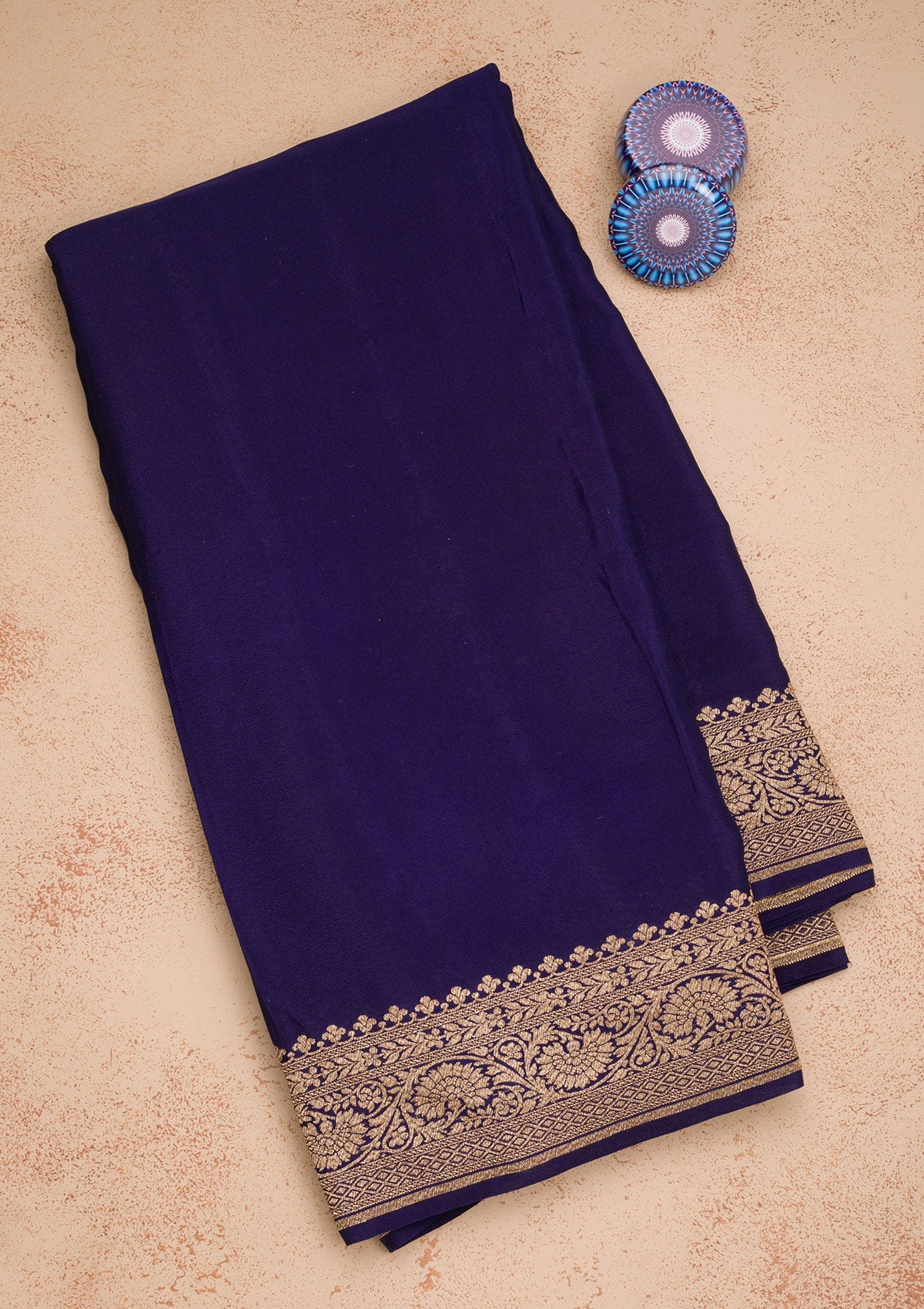 Navy Blue Zariwork Pure Silk Saree-Koskii