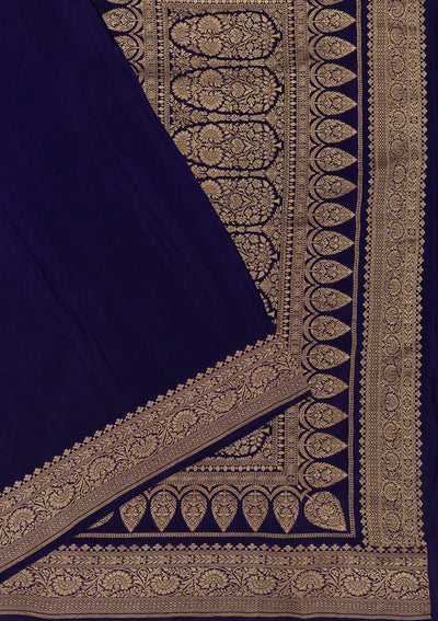 Navy Blue Zariwork Pure Silk Saree-Koskii