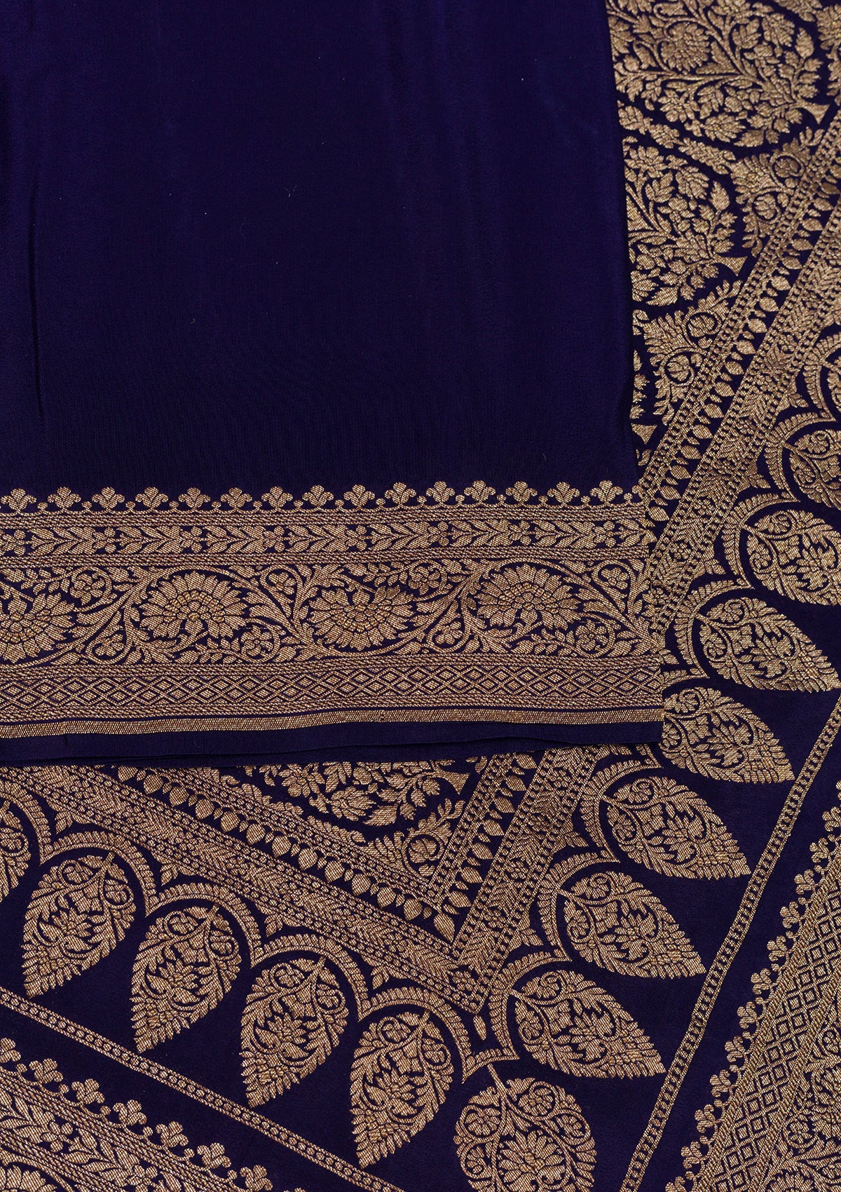 Navy Blue Zariwork Pure Silk Saree-Koskii