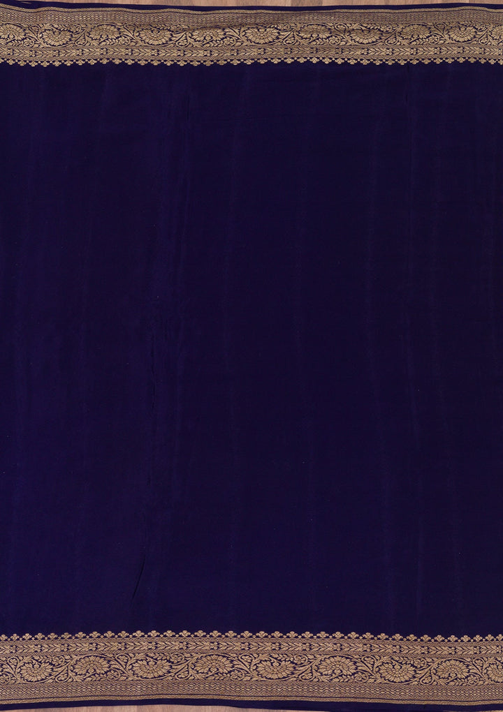 Navy Blue Zariwork Pure Silk Saree-Koskii