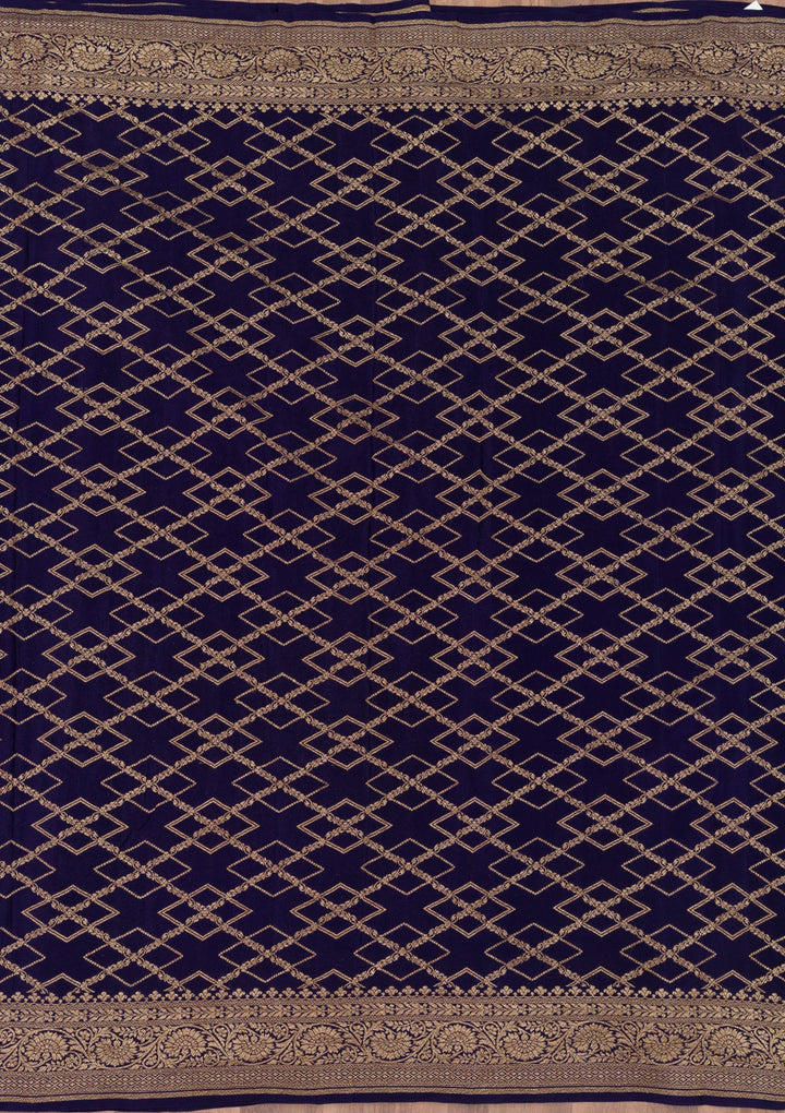Navy Blue Zariwork Pure Silk Saree-Koskii