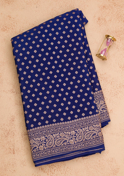 Navy Blue Zariwork Pure Silk Saree-Koskii