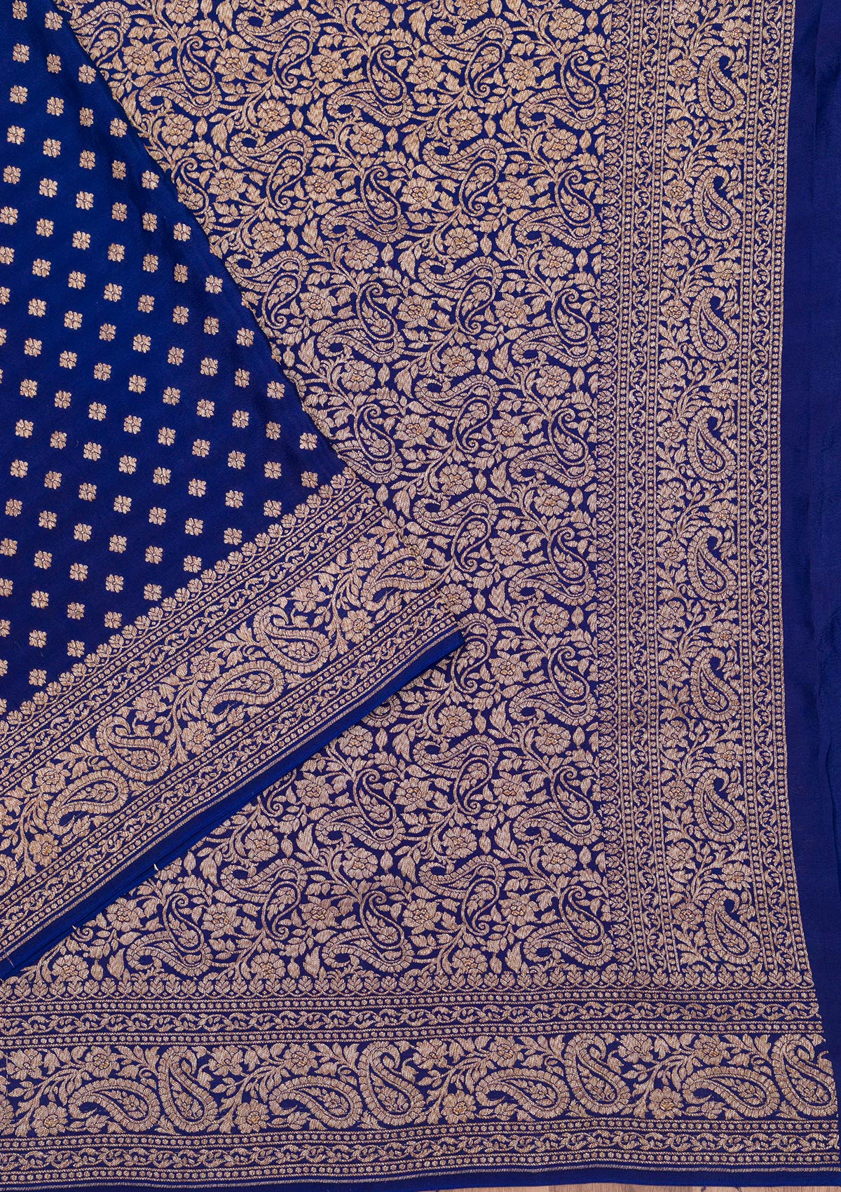 Navy Blue Zariwork Pure Silk Saree-Koskii