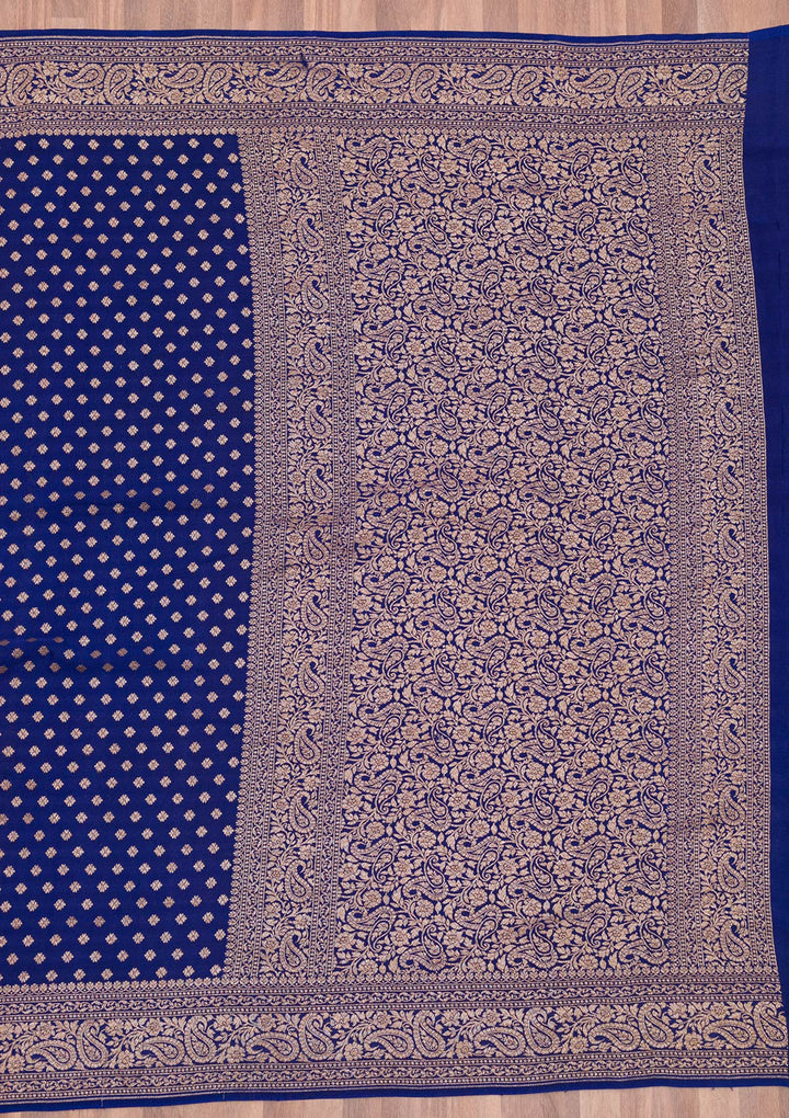 Navy Blue Zariwork Pure Silk Saree-Koskii