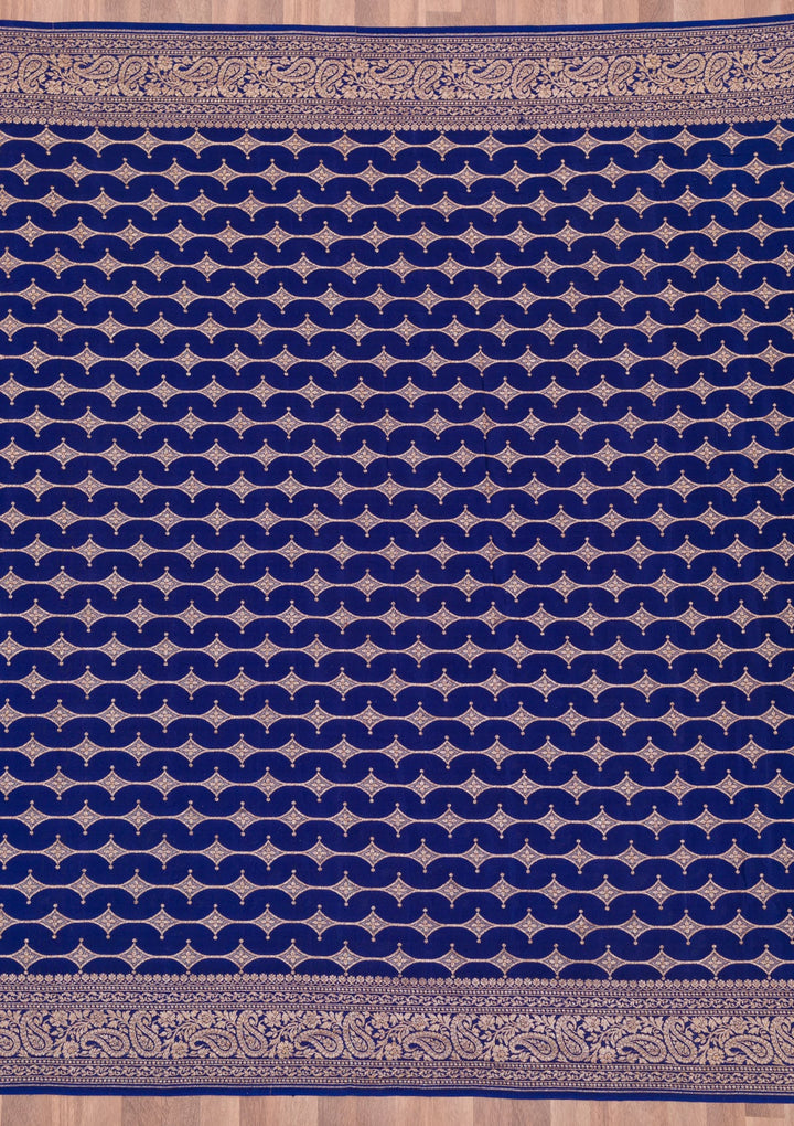 Navy Blue Zariwork Pure Silk Saree-Koskii