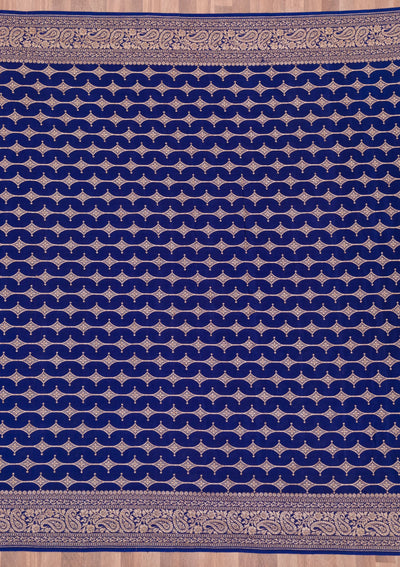 Navy Blue Zariwork Pure Silk Saree-Koskii