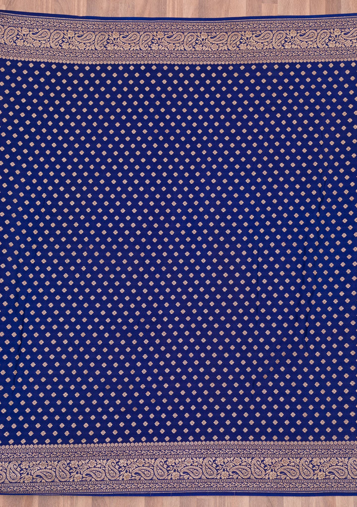 Navy Blue Zariwork Pure Silk Saree-Koskii