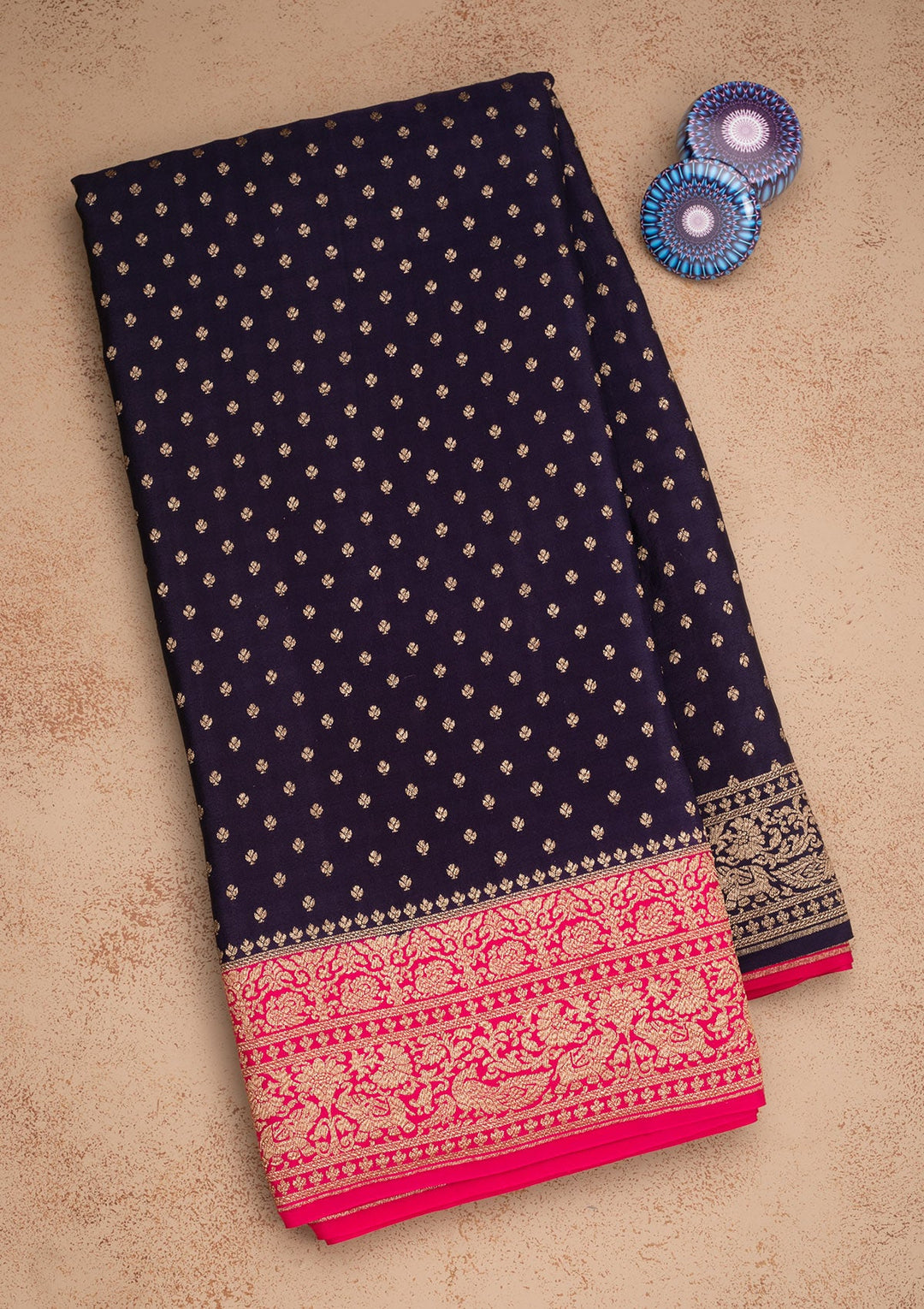 Navy Blue Zariwork Pure Silk Saree-Koskii